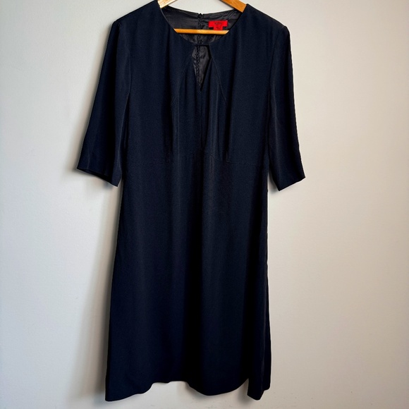 Hugo‎ Boss 1/2 Sleeve Women's Cocktail Shift Midi Dress Black Size 12 Lined Zip - Picture 1 of 16